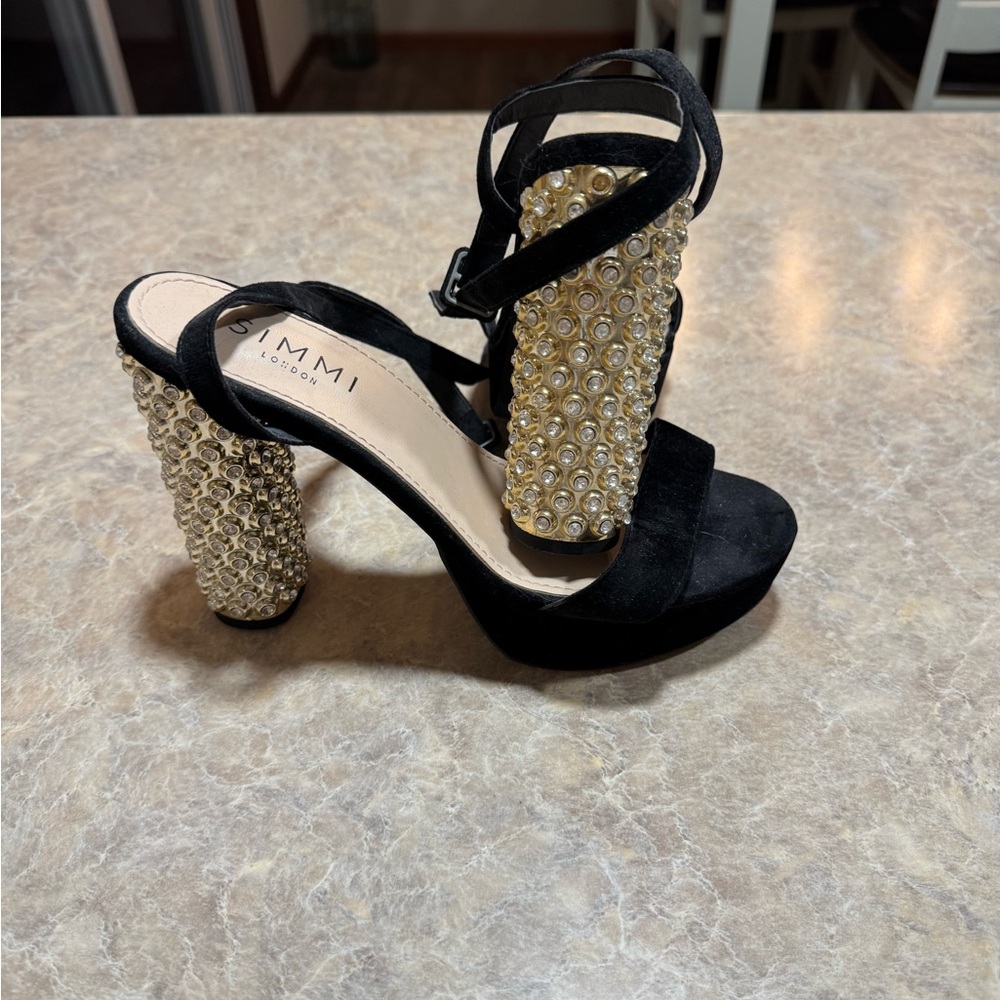 Simmi London Black and Gold Studded Heels
